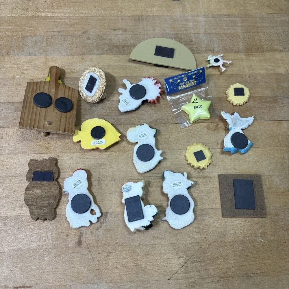 Lot of 16 Vintage Fridge Magnets MCM Farmhouse Cottagecore Owl Angel Cat Fish
